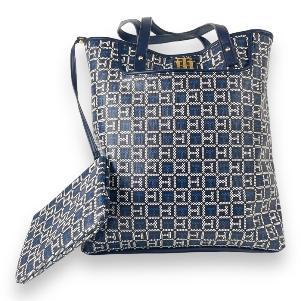 Tommy Hilfiger Blue Monogram‎ Tote Bag with Matching Pouch